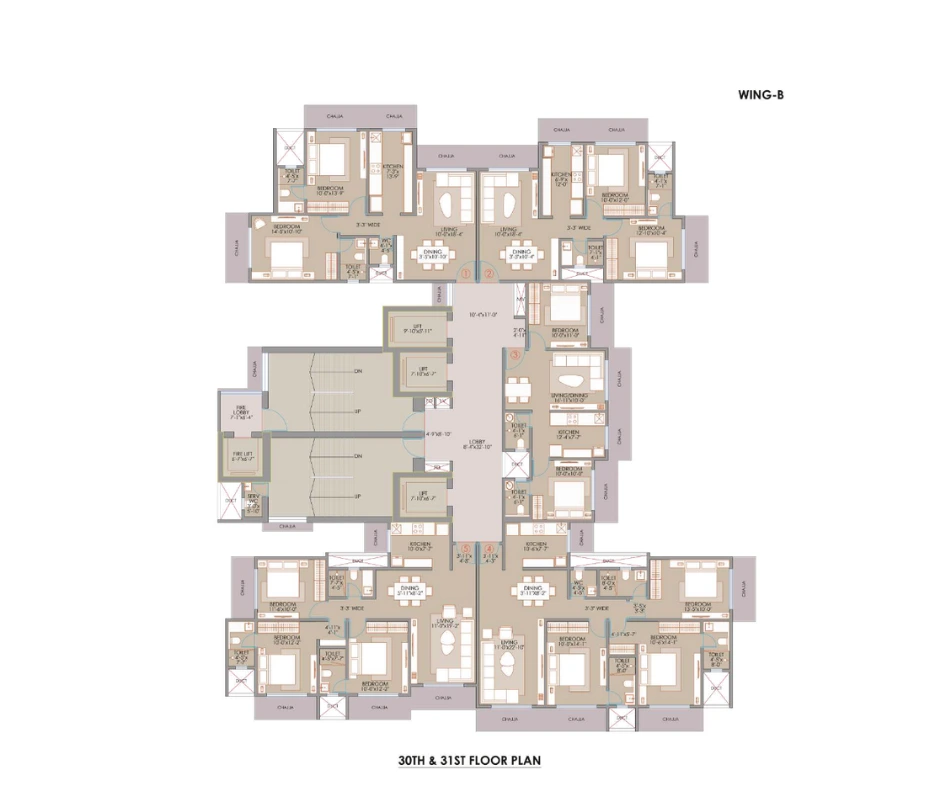 2 BHK 775 sqft Floor Plan